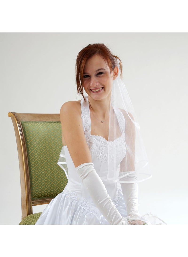 General Short Wedding Bridal Veil with Comb, 2 Layers Tulle Bridal Veil Wedding Veil Ribbon Edge 60-80cm White Veil with Hair Comb Bachelorette Party Bridal Veil  - Image 3