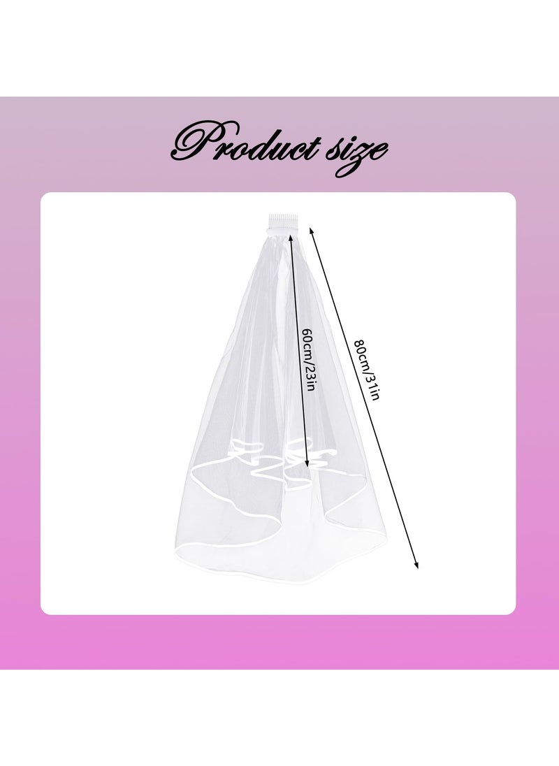 General Short Wedding Bridal Veil with Comb, 2 Layers Tulle Bridal Veil Wedding Veil Ribbon Edge 60-80cm White Veil with Hair Comb Bachelorette Party Bridal Veil  - Image 5