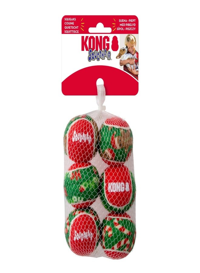 KONG Holiday SqueakAir Tennis Balls Dog Toy - 6-Pack Plush-Felt Squeaky Fetch Balls with Christmas Theme, Non-Abrasive Material Gentle on Teeth (Small) - Image 1
