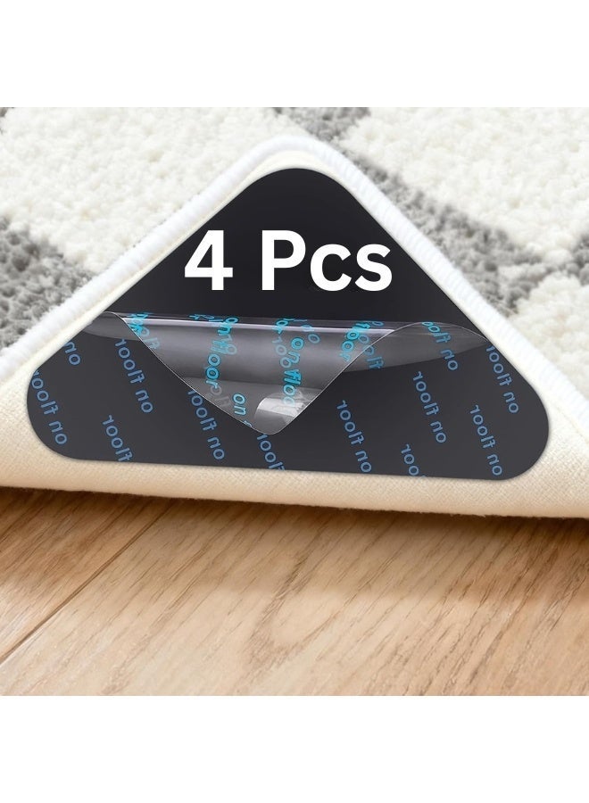 4 Pcs Carpet Anti-Slip Stickers, Washable & Reusable Rug Grippers, Anti-Curl Carpet Holders for Wood, Tile, Marble & Smooth Floors, Rounded Triangle Carpet Fixers for Home & Office - Image 1