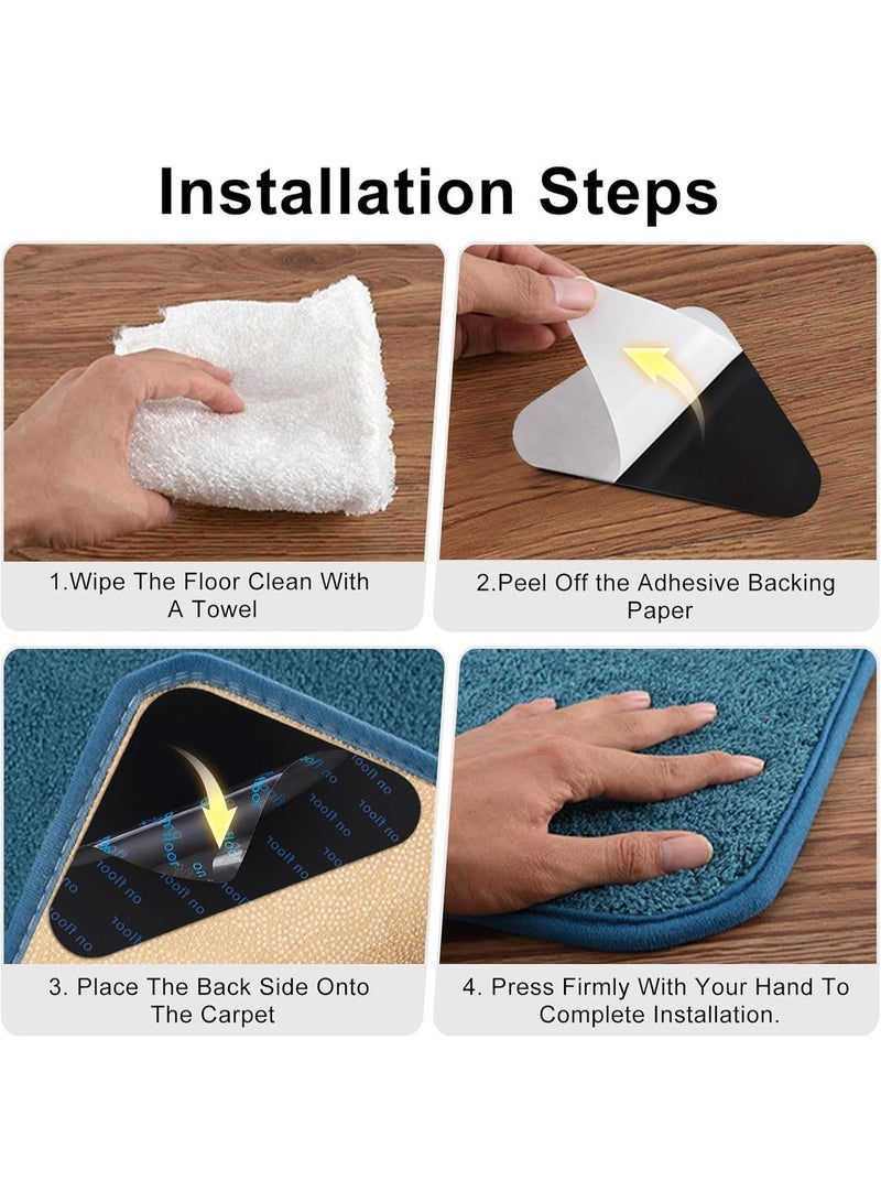 4 Pcs Carpet Anti-Slip Stickers, Washable & Reusable Rug Grippers, Anti-Curl Carpet Holders for Wood, Tile, Marble & Smooth Floors, Rounded Triangle Carpet Fixers for Home & Office - Image 5