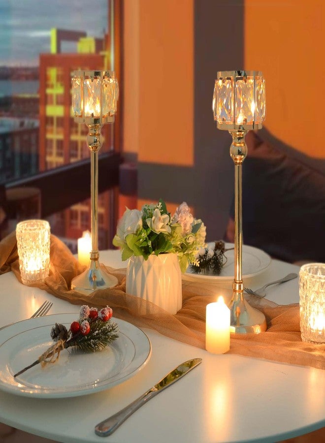 kolnlala 2 Piece Crystal Bowl Tealight Candelabra Votive Candle Stands, Wedding centerpieces for Tables Crystal Candlestick，Centerpiece Table Decorations (Gold 2PS) - Image 2