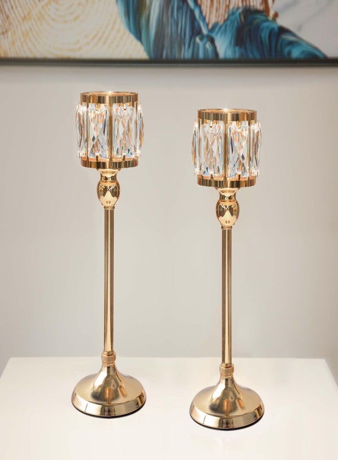 kolnlala 2 Piece Crystal Bowl Tealight Candelabra Votive Candle Stands, Wedding centerpieces for Tables Crystal Candlestick，Centerpiece Table Decorations (Gold 2PS) - Image 1