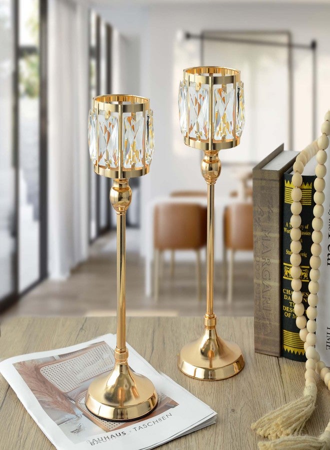 kolnlala 2 Piece Crystal Bowl Tealight Candelabra Votive Candle Stands, Wedding centerpieces for Tables Crystal Candlestick，Centerpiece Table Decorations (Gold 2PS) - Image 3