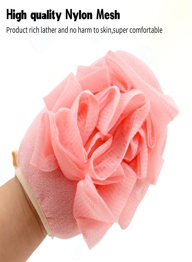 Amariver 3 Pack Bath Loofah Body Sponge Brushes Loofah Exfoliating Glove Bath Shower Glove with Flower Bath Ball (Pink) - Image 3