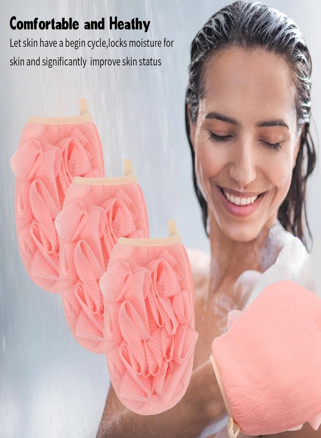 Amariver 3 Pack Bath Loofah Body Sponge Brushes Loofah Exfoliating Glove Bath Shower Glove with Flower Bath Ball (Pink) - Image 4