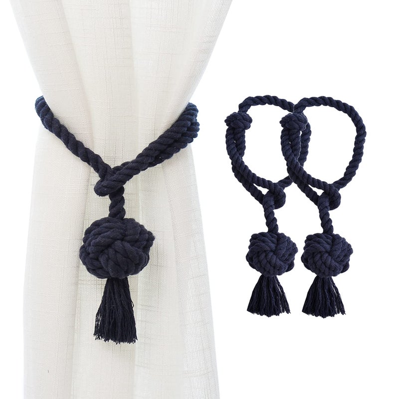 JQWUPUP Hand Knitting Curtain Tiebacks Rope for Draperies Outdoor  Decorative Window Treaments Holdbacks Holdbacks Holders for Sheer Curtain and Blackout CurtainSet of 2 Navy Blue