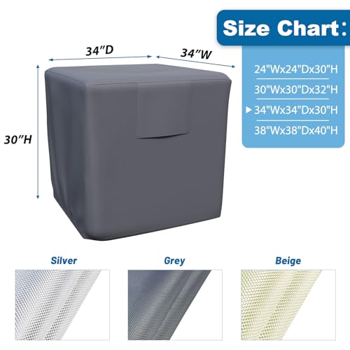 AKEfit Air Conditioner Cover for Outside, Heavy Duty Waterproof AC Defender with Durable Oxford Fabric, Veranda AC Protector (Grey, 34W x 34D x 30H) - Image 2