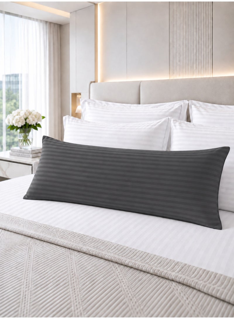 Hotel Linen Klub Krude Long Body Pillow 1pc, Fabric: 100% Polyester 85 GSM Microfiber 1 cm Stripe Super Soft, Filling: 1300 gm Hollow Fiber Comfort, Breathable & Ultra Soft , Size: 45 x 120 cm, Color: Dark Grey - Image 2