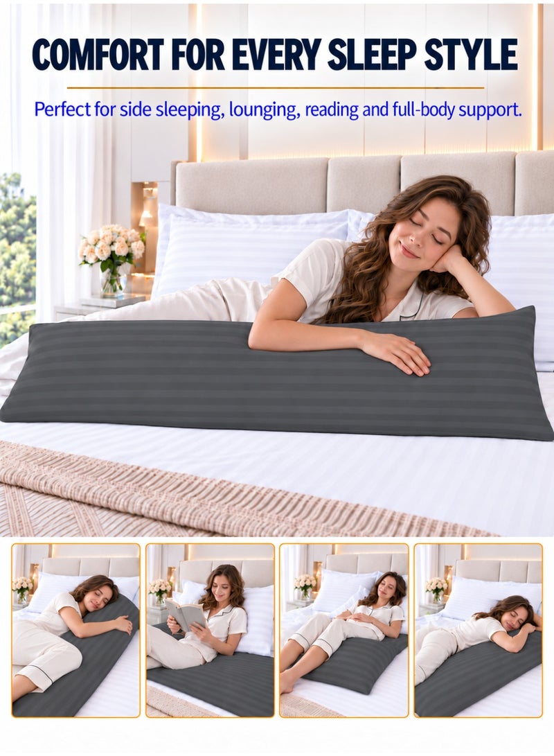 Hotel Linen Klub Krude Long Body Pillow 1pc, Fabric: 100% Polyester 85 GSM Microfiber 1 cm Stripe Super Soft, Filling: 1300 gm Hollow Fiber Comfort, Breathable & Ultra Soft , Size: 45 x 120 cm, Color: Dark Grey - Image 5
