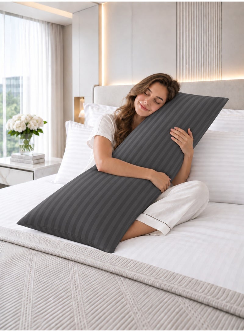 Hotel Linen Klub Krude Long Body Pillow 1pc, Fabric: 100% Polyester 85 GSM Microfiber 1 cm Stripe Super Soft, Filling: 1300 gm Hollow Fiber Comfort, Breathable & Ultra Soft , Size: 45 x 120 cm, Color: Dark Grey - Image 1