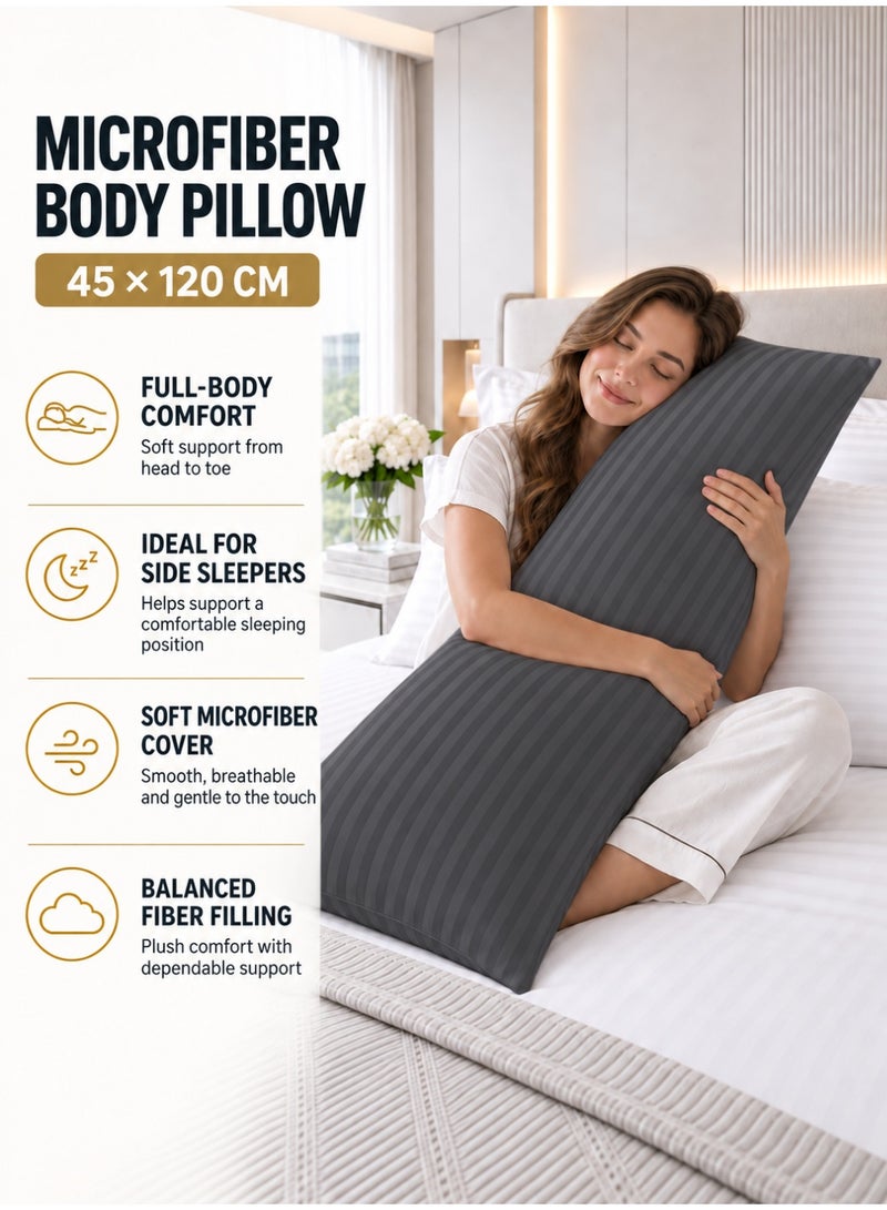 Hotel Linen Klub Krude Long Body Pillow 1pc, Fabric: 100% Polyester 85 GSM Microfiber 1 cm Stripe Super Soft, Filling: 1300 gm Hollow Fiber Comfort, Breathable & Ultra Soft , Size: 45 x 120 cm, Color: Dark Grey - Image 3