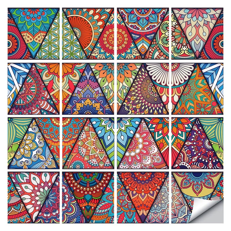 Jacklove 16 Pcs (6x6 in) Mandala Style Decorative Tile Stickers  Peel and Stick Self Adhesive Removable Tiles Backsplash Waterproof Kitchen Bathroom Furniture Staircase Home Decor Wall Sticker (MZ-274) - Image 1