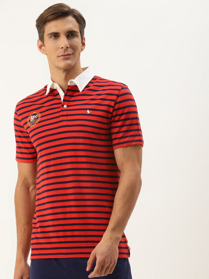amswan PREMIUM COTTON STRIPED HALF SLEEVE COLLAR T-SHIRTS - Image 1
