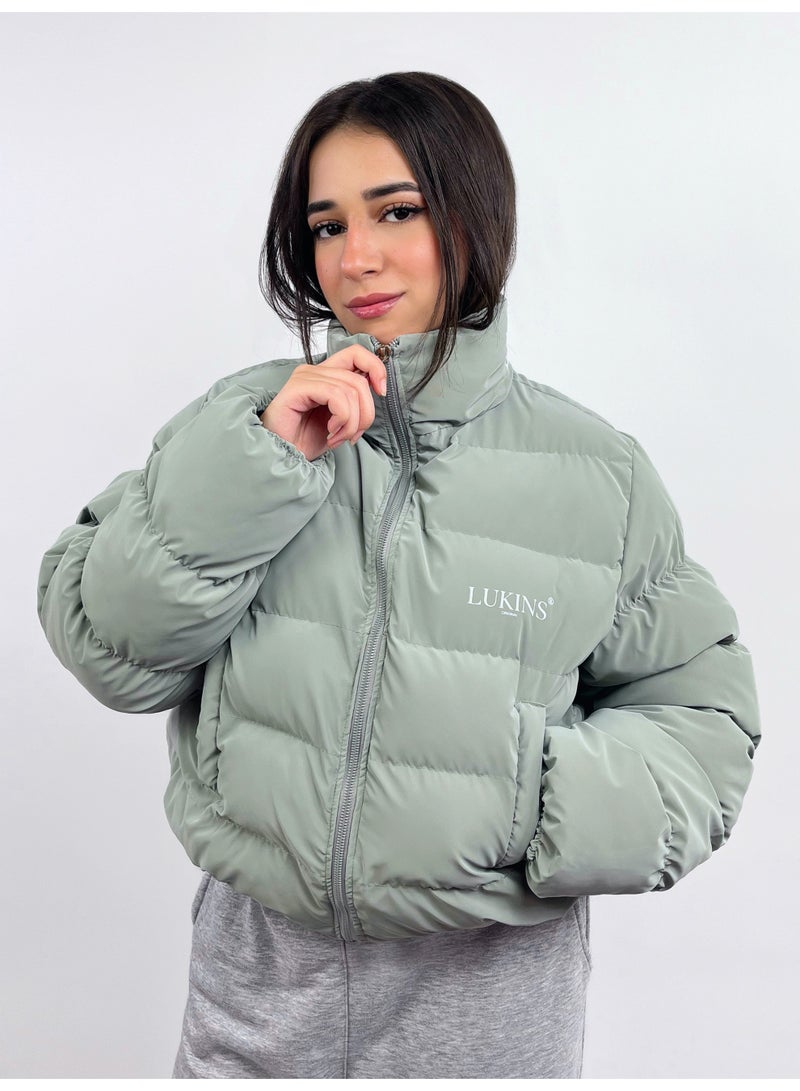 LUKINS High-Quality Cropped Puffer Jacket in Mint Green Waterproof for Women’s - Image 3