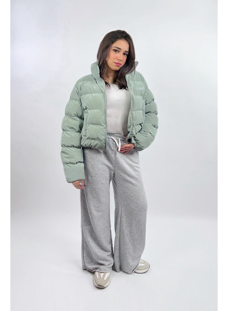 LUKINS High-Quality Cropped Puffer Jacket in Mint Green Waterproof for Women’s - Image 1