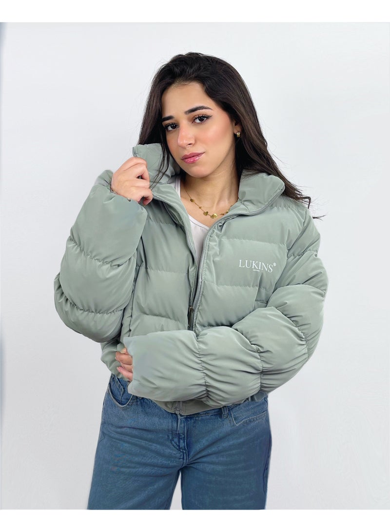 LUKINS High-Quality Cropped Puffer Jacket in Mint Green Waterproof for Women’s - Image 2