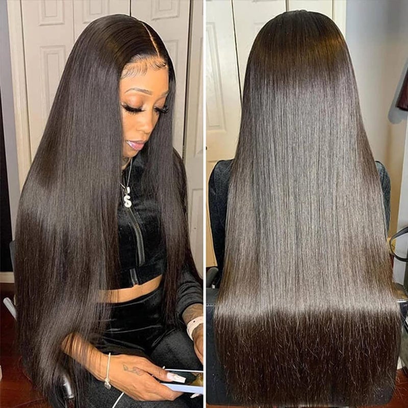 Pizazz Straight Lace Front Wigs Human Hair 180 Density Brazilian Human Hair Wigs for Black Women Pre Plucked Natural Hairline Wigs with Baby Hair 22 inch - Image 1