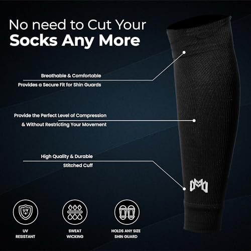 MediCaptain Pre Cut Soccer Sock Sleeves, Companion for Soccer Grip Socks, Securely Holds Shin Guards, Compression Leg Warmer (US, Alpha, One Size, Regular, Regular, Black) - Image 2