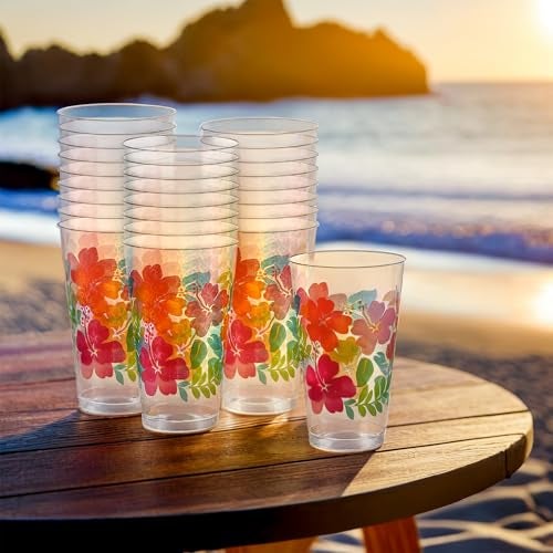 Amscan Clear With Multicolor Hibiscus Print Plastic Tumblers - 16 oz (Pack of 26) - Perfect For Parties & Tropical-Themed Events - Image 4