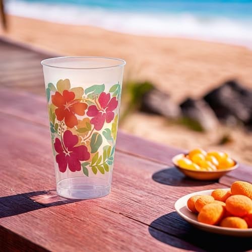 Amscan Clear With Multicolor Hibiscus Print Plastic Tumblers - 16 oz (Pack of 26) - Perfect For Parties & Tropical-Themed Events - Image 2