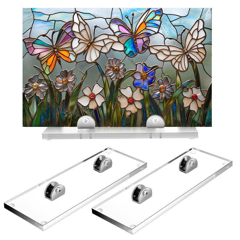 RattanView 2 Pcs Acrylic Adjustable Glass Display Stands Easel for Glass Art Creations, Stained, Ceramic Tiles, Plaques, Picture, Collectibles Ceramic Tiles Photo Office Trade Show Office, or Home - Image 1