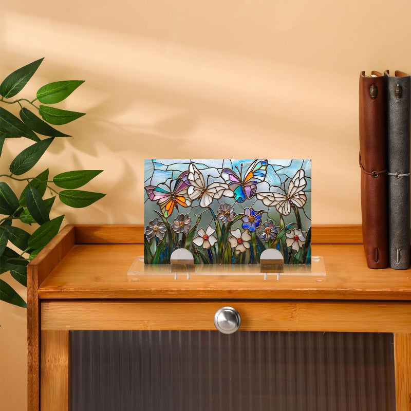 RattanView 2 Pcs Acrylic Adjustable Glass Display Stands Easel for Glass Art Creations, Stained, Ceramic Tiles, Plaques, Picture, Collectibles Ceramic Tiles Photo Office Trade Show Office, or Home - Image 3