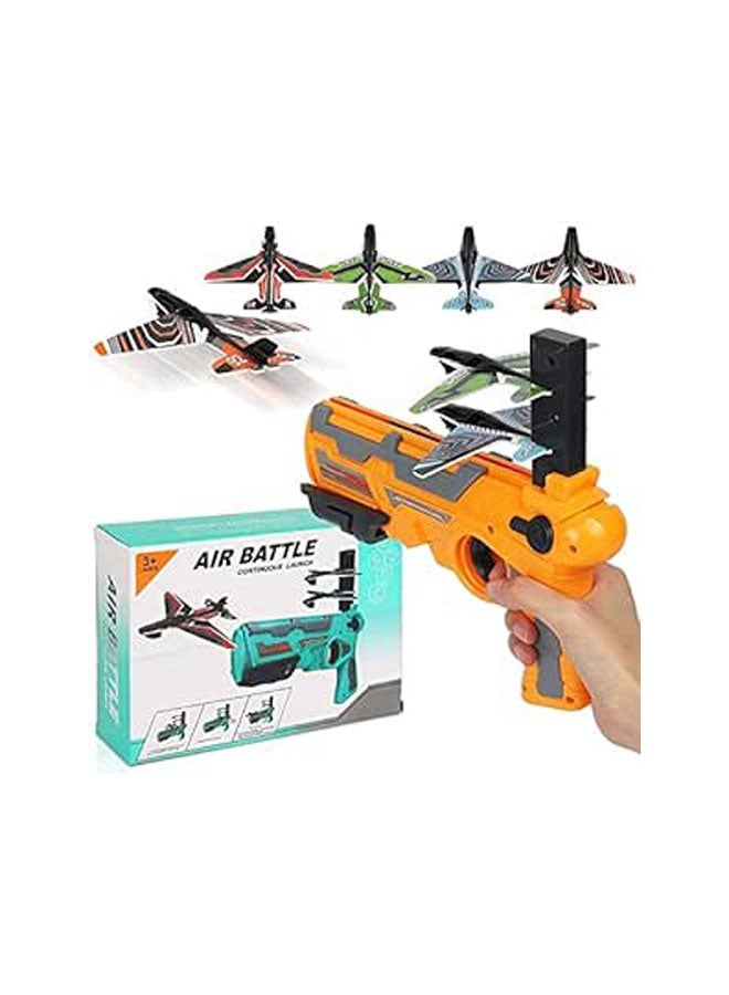 Airplane Gun with 4 Pieces Foam Paper Airplane Kit for Outdoor Toys (Yellow)