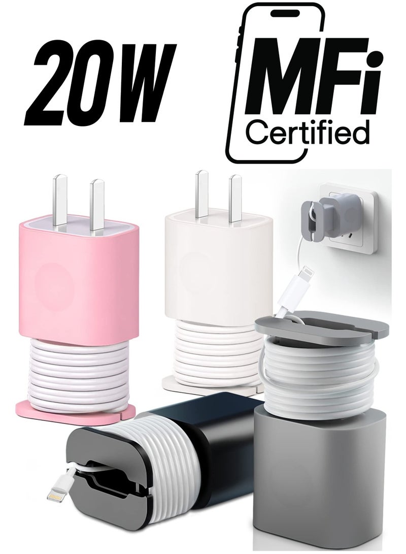 SYOSI 4Pcs 2 in 1 Silicone Charger Protector, 18w/20w Data Cable Winder, Mobile Phone Charger Data Cable Anti-Break Protection Storage Tool, Suitable for 11/12 Charger (Pink, Gray, Black, Transparent) - Image 1