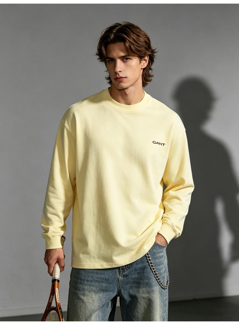 GANT Men Crew Neck Long Sleeve Soft Pastel Casual Sweatshirt Pale Butter Yellow - Image 5