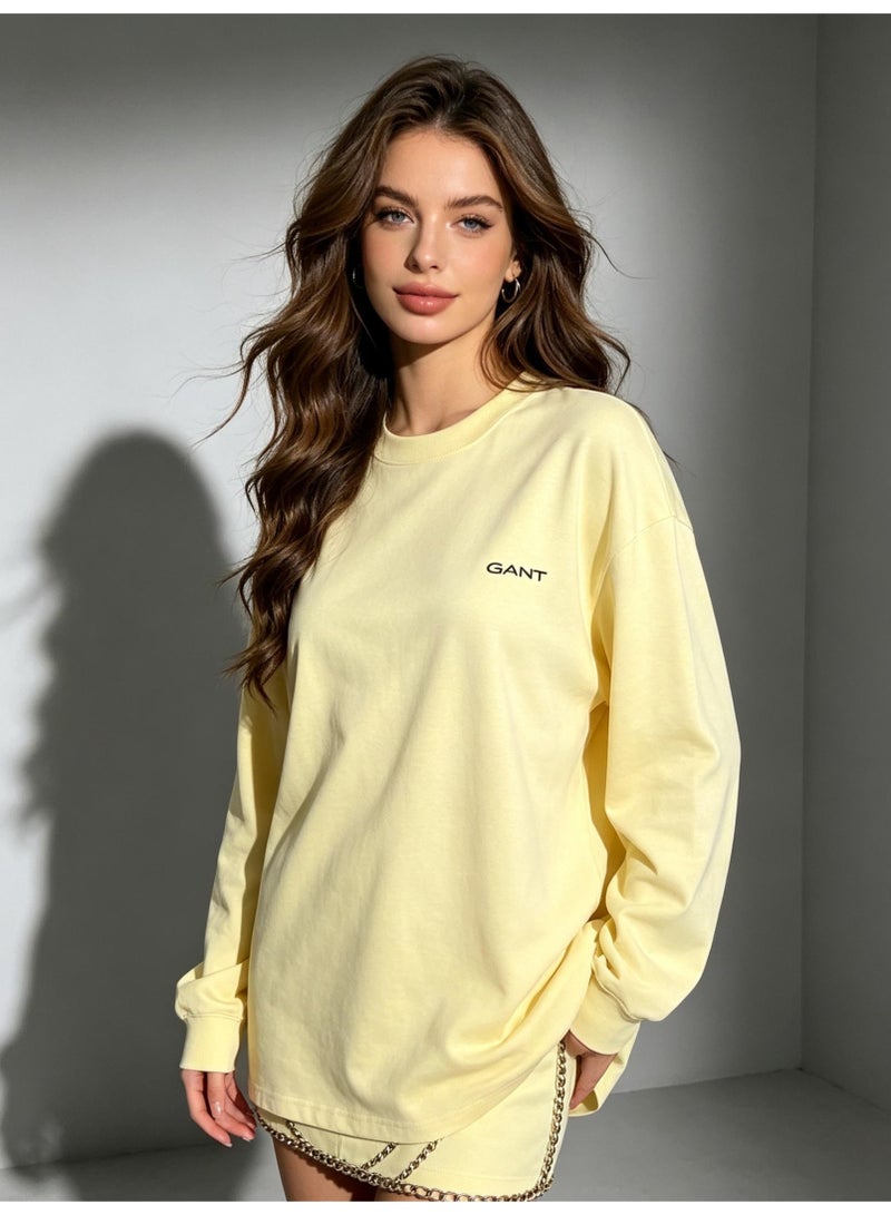 GANT Men Crew Neck Long Sleeve Soft Pastel Casual Sweatshirt Pale Butter Yellow - Image 2