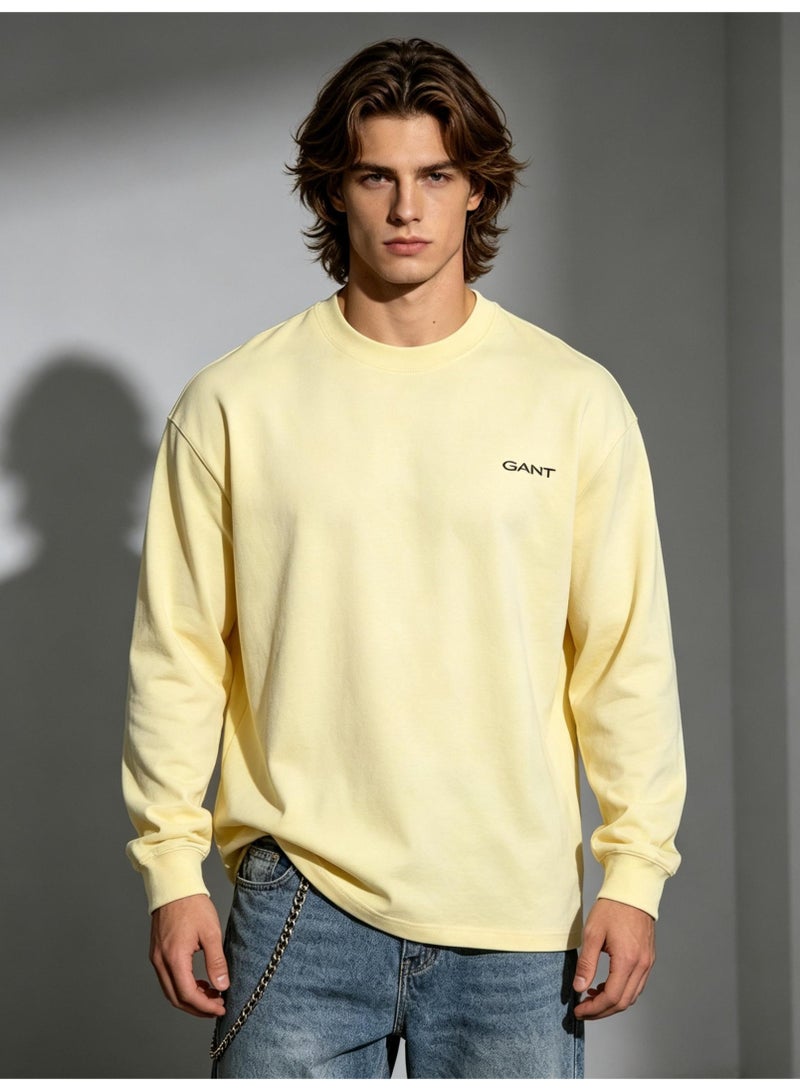 GANT Men Crew Neck Long Sleeve Soft Pastel Casual Sweatshirt Pale Butter Yellow - Image 1