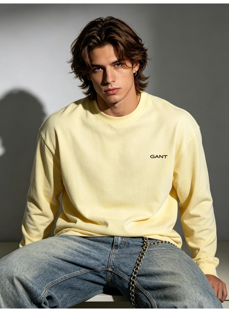 GANT Men Crew Neck Long Sleeve Soft Pastel Casual Sweatshirt Pale Butter Yellow - Image 3