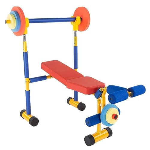 Hey Play Kids Weight Bench Set Toddler Gym for Beginner Exercises and Weightlifting with Leg Press and Barbell Toys for Ages 3 and Up by Hey Play - Image 1