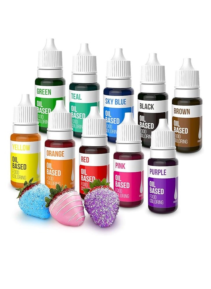 Oil Based Food Coloring for  for Baking Cake Decorating Cookies Icing Fondant Meringues, 10 Colors 0.35 fl oz/Bottle