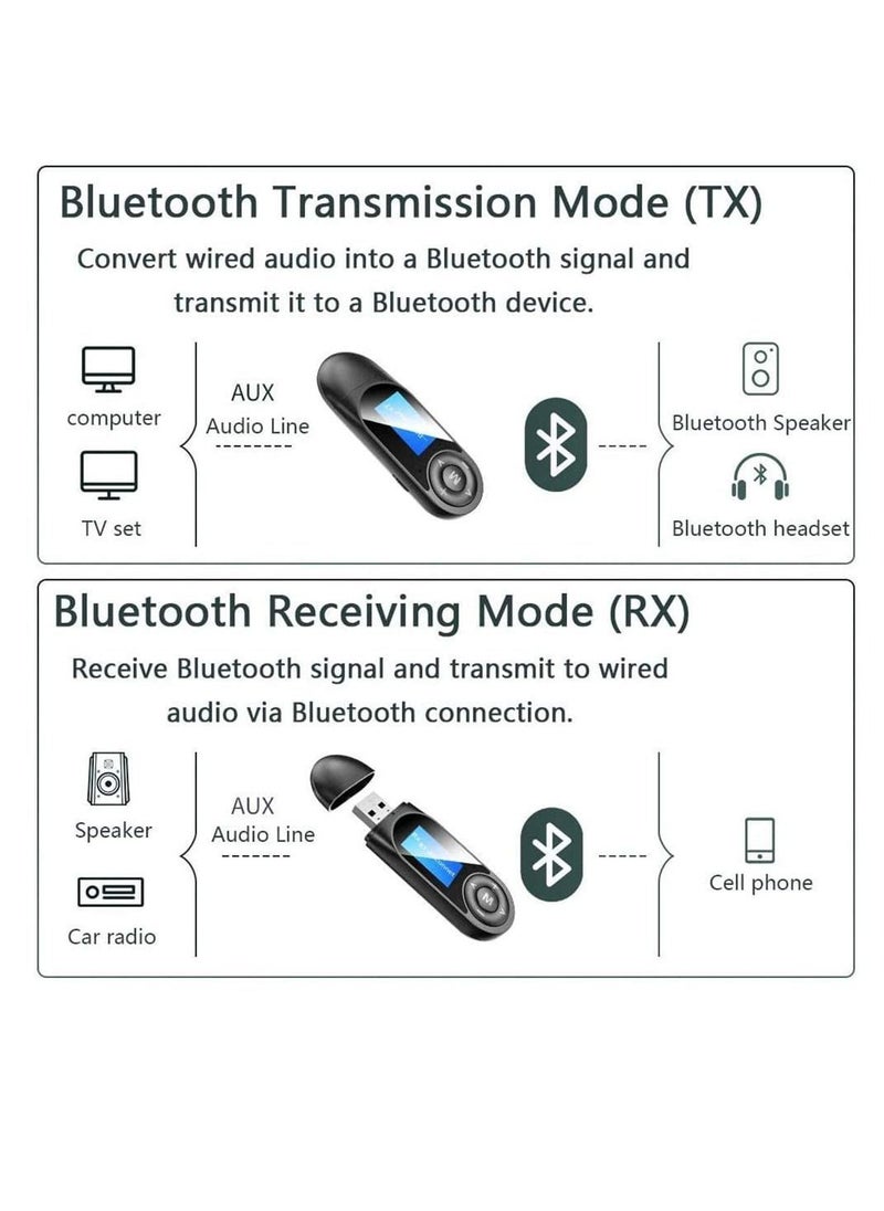 واي آند دي - Visible Bluetooth Receiver Transmitter, USB 5.0 Adapter, Wireless Adapter with Display Screen Audio for PC, TV, Headphones, Speaker, Car, Home Stereo System - Image 1