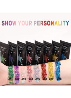 KASTWAVE 8 PCS Face & Body Glitter Gel Set - Mermaid Flakes Chunky Sequins for Eyes, Lips, Hair, Nails, 30ml - Festival Chunky Glitter Accessory  - Image 2