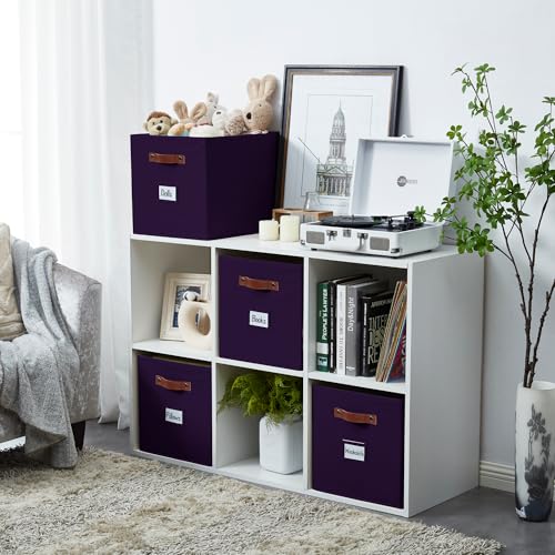 DECOMOMO Storage Baskets 13x15x13 Storage Cube Bins with Labels for Organizing Shelves Kallax Kallax 4pcs Deep Violet - Image 3