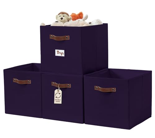 DECOMOMO Storage Baskets 13x15x13 Storage Cube Bins with Labels for Organizing Shelves Kallax Kallax 4pcs Deep Violet - Image 1