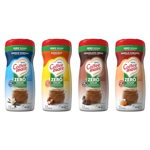 Coffee mate Zero Sugar Flavored Creamer 4 Pack Variety Pack (10.2 oz bottles) – Vanilla Caramel, Hazelnut, French Vanilla, Chocolate Crème - Image 1