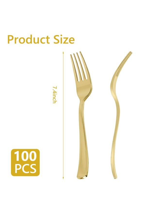 N9R 100PCS Gold Plastic Forks, Solid, Durable and Heavy Duty Gold Plastic Forks Disposable, Perfect Utensils for Parties, Weddings, Thanksgiving, Picnics, Christmas and Daily Use - Image 2