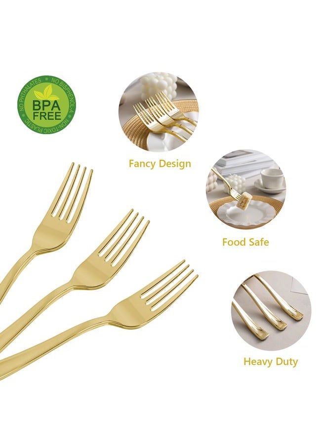 N9R 100PCS Gold Plastic Forks, Solid, Durable and Heavy Duty Gold Plastic Forks Disposable, Perfect Utensils for Parties, Weddings, Thanksgiving, Picnics, Christmas and Daily Use - Image 3