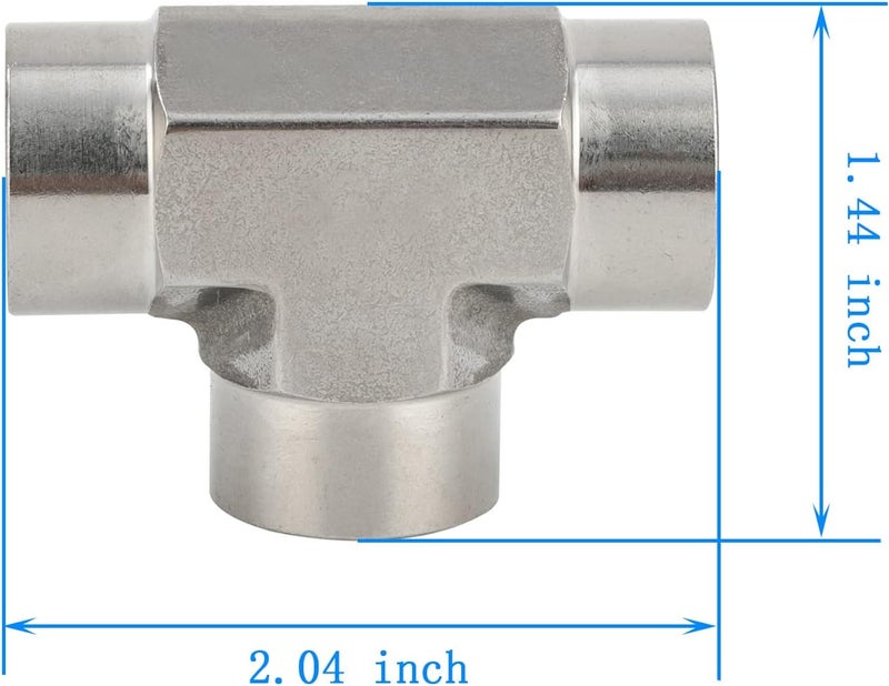 Yoebor 304 Stainless Steel Forged Tee 1/4" NPT Female x 1/4" FNPT x 1/4" NPT Female T-fitting 3 Ways Connector Pipe Fitting 2000psi 1pc - Image 5