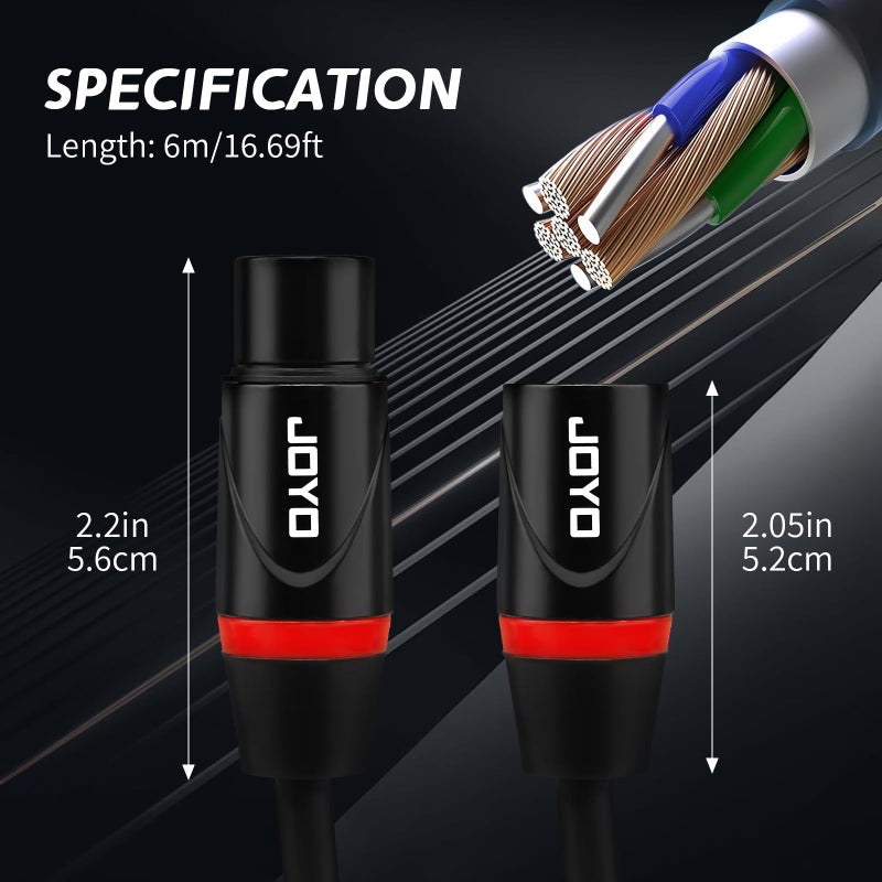 JOYO XLR Cables 20ft Microphone Cables Male to XLR Female No Signal Loss and Balanced Shielded for Mixer,Recording Studio,Podcast Black (CM-28) - Image 4