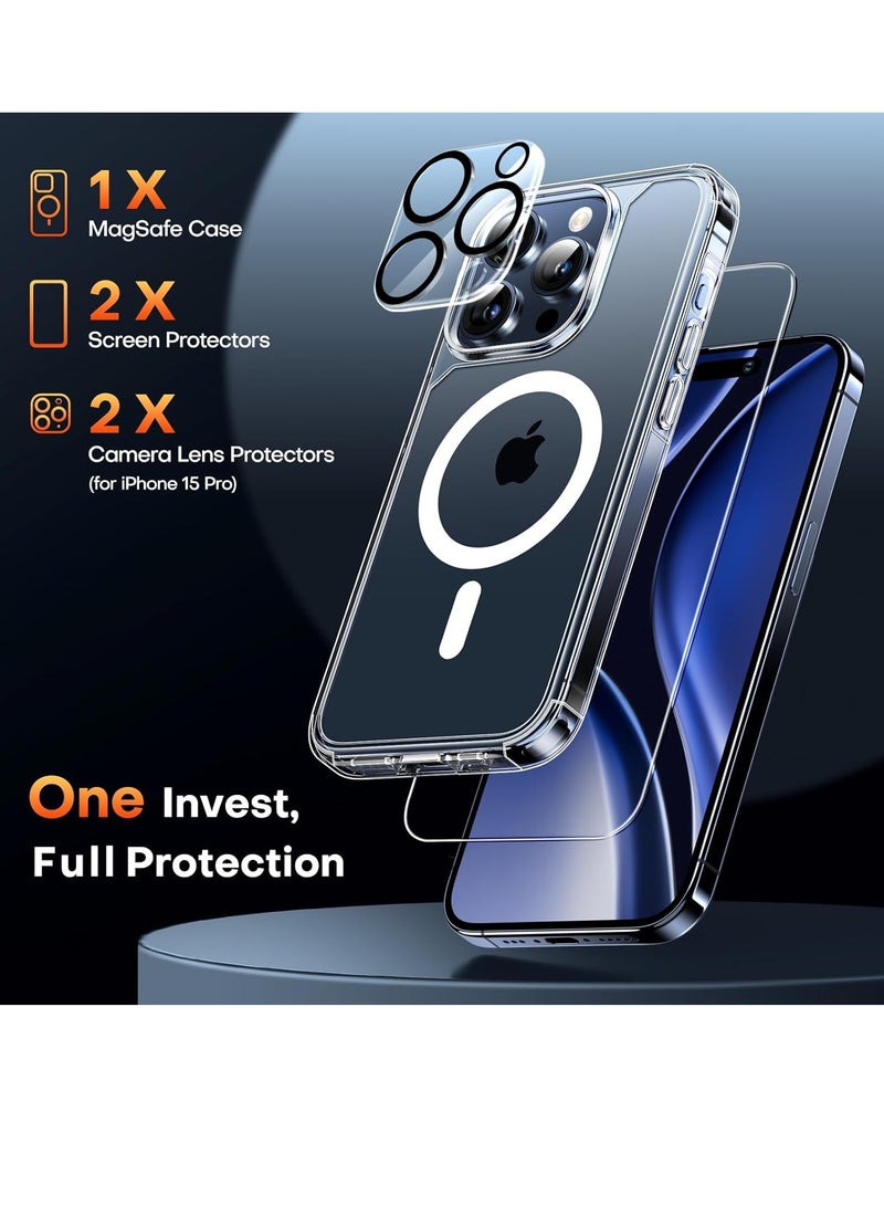 إلترازون 5-in-1 Magnetic Clear Case for iPhone 15 Pro 6.1-Inch – Includes 2 Screen Protectors, 2 Camera Lens Protectors, MagSafe Compatible, 12 FT Drop Protection - Image 4