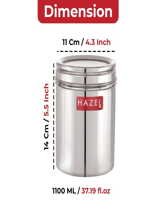 HAZEL Stainless Steel Container with Transparent Lid | Matt Finish Steel Jar for Kitchen Storage 1100 ml | Multipurpose SS Container with Lid - Image 2