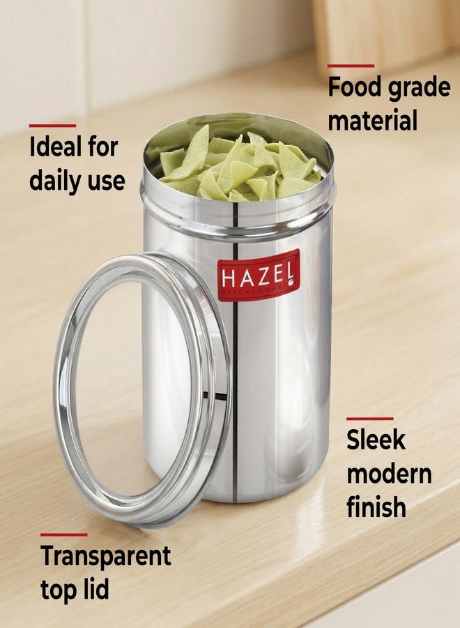 HAZEL Stainless Steel Container with Transparent Lid | Matt Finish Steel Jar for Kitchen Storage 1100 ml | Multipurpose SS Container with Lid - Image 3