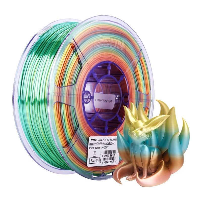 eSUN Silk Rainbow Metal PLA Filament 175mm Silky Multicolored 3D Printer Filament PLA 1KG Gradient Changing Multicolor Filament for 3D Printer Silk Rainbow Multicolor - Image 2