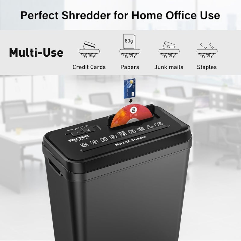 12-Sheet Strip Cut Paper Shredder for Home Office,14L Waste Container, Fast and Durable Shredder for Documents, Credit Cards, CDs, Mail (Black) - Image 3