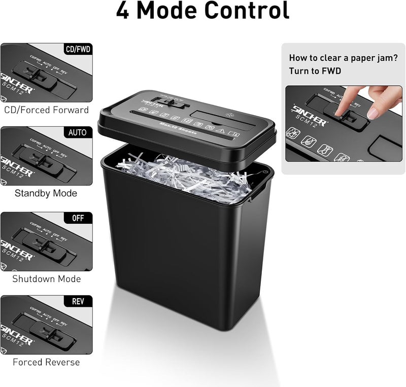 12-Sheet Strip Cut Paper Shredder for Home Office,14L Waste Container, Fast and Durable Shredder for Documents, Credit Cards, CDs, Mail (Black) - Image 4